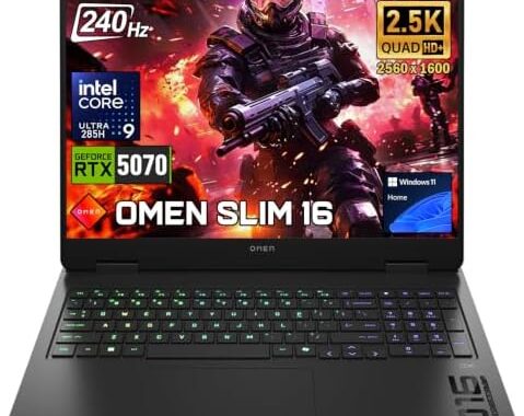 PCONLINE HP OMEN Slim RTX 5070 Intel Ultra 9 285H 240Hz QHD+ Gaming Laptop | 16″ Anti-Glare IPS QHD+ 240Hz Display, 64GB DDR5, 2TB SSD, 4-Zone RGB Backlit Keyboard, 11 Home